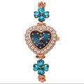 Requintado relógio de pulso feminino em forma de coração, pulseira quartzo sem caixa, moda Qme Blue