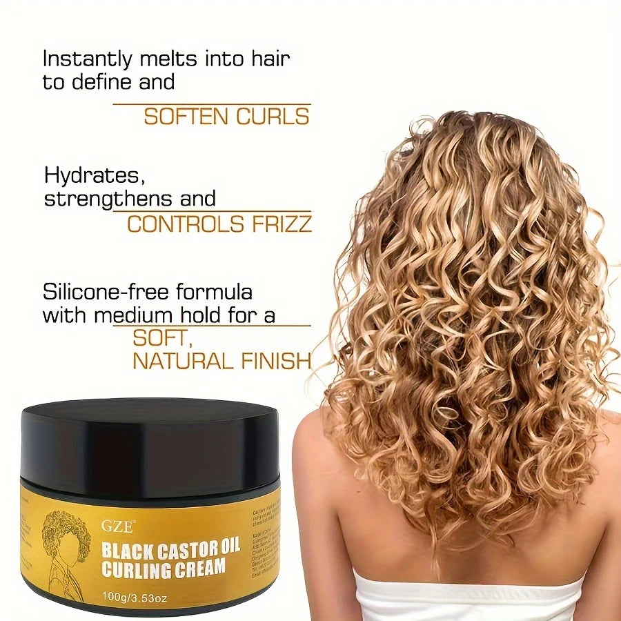 GZE Black Castor Oil Curl Defining Cream Non-stick Hydrates & eliminates frizz, Hair-Smoothing Anti-Frizz Cream to Define Qme