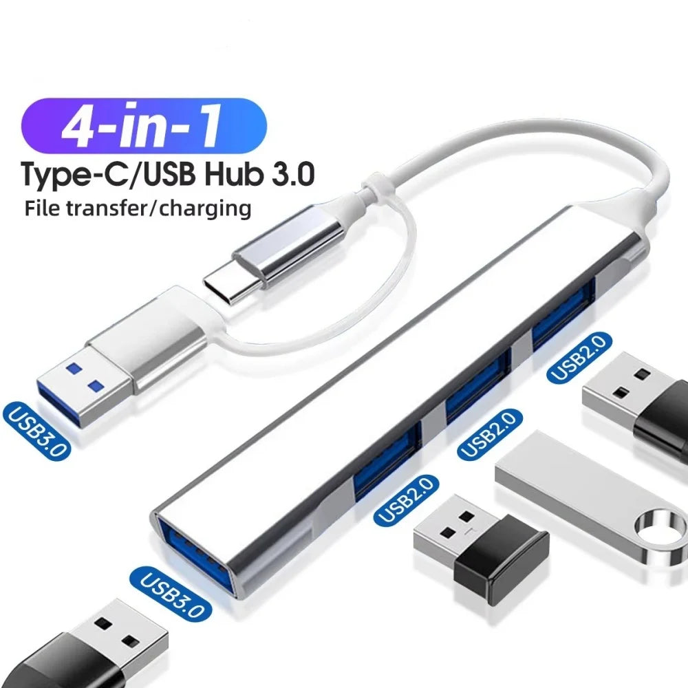 Type C USB HUB Dock USB 3.0 2.0 Hub 4 porte Multi Splitter Multi-port USB Splitter Expander for PC Computer USB Type C Adapter Qme