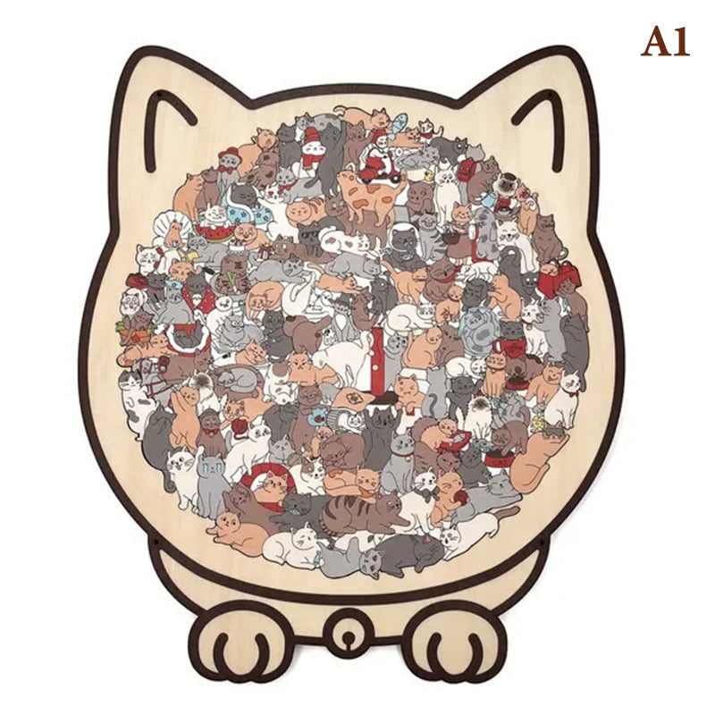 135-Piece Morandi Color Cat-Shaped Wooden Jigsaw Puzzle Irregular Cats Shaped Animal Pieces For Home Decor & Party Games Gifts. Qme A1