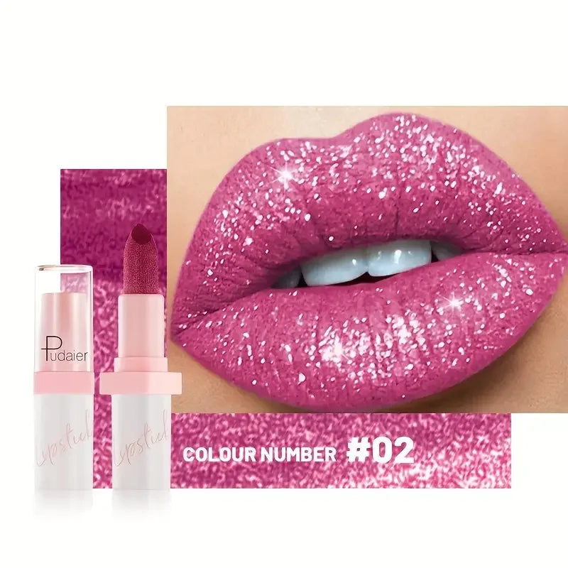 Glitter Shine Pearl Lipstick Long-lasting Waterproof Metallic Lip Qme 02