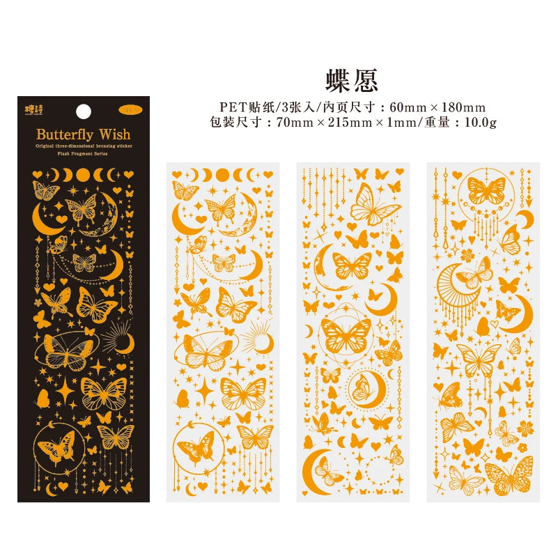 3pcs Waterproof Glittering Laser Cartoon Graffiti Dot Decorative Stickers for Scrapbooking DIY Photo Notebook Collage Stationery Qme B