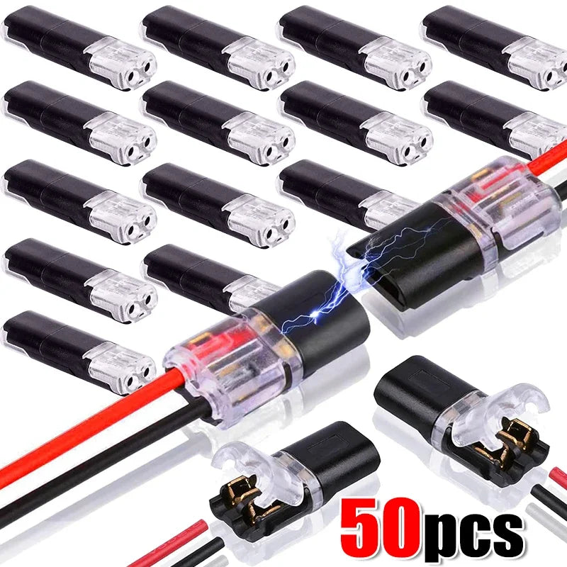 50/1Pcs Waterproof Fast Plug Double-Wire Plug-in Connector Car Electrical Cable Snap Connectors 2 Pin Way Strip Lights Terminal Qme