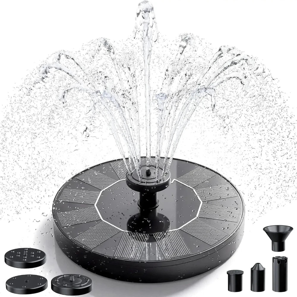 Outdoor Solar-WaterPump 6 Nozzles BirdBath Fountain Durable Water Tool for Yard Garden Pond and Pool Landscape Decor Qme