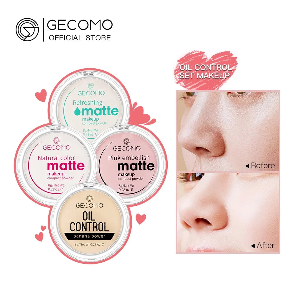 GECOMO Mattifying Compact Powder 12H Long Last Oil Control Silky Matt Makeup Setting Powder Translucent For All Skin Tones Qme