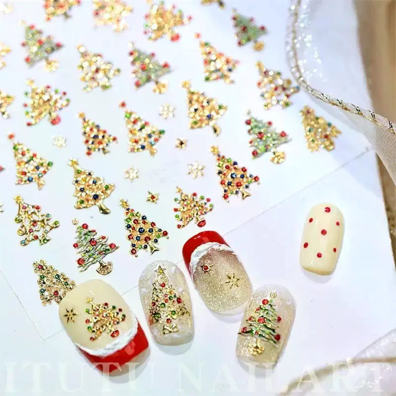 Cute Christmas Crystal Ball Colored Lights Tree Nail Art Print Qme