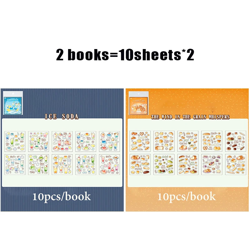 Dessert & Food Themed Sticker Book, Aesthetic Multi-Material DIY Supplies for Junk Journal Decor and Gift Wrapping Qme 2 Books-B