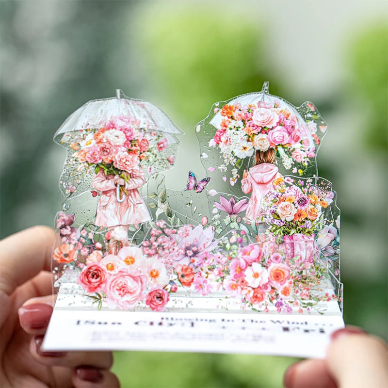 15 Sheets/bag Umbrella Floral PET Stickers for Scrapbooking DIY Journal Planner Collage Art Phone Case Notebook Decoration Qme