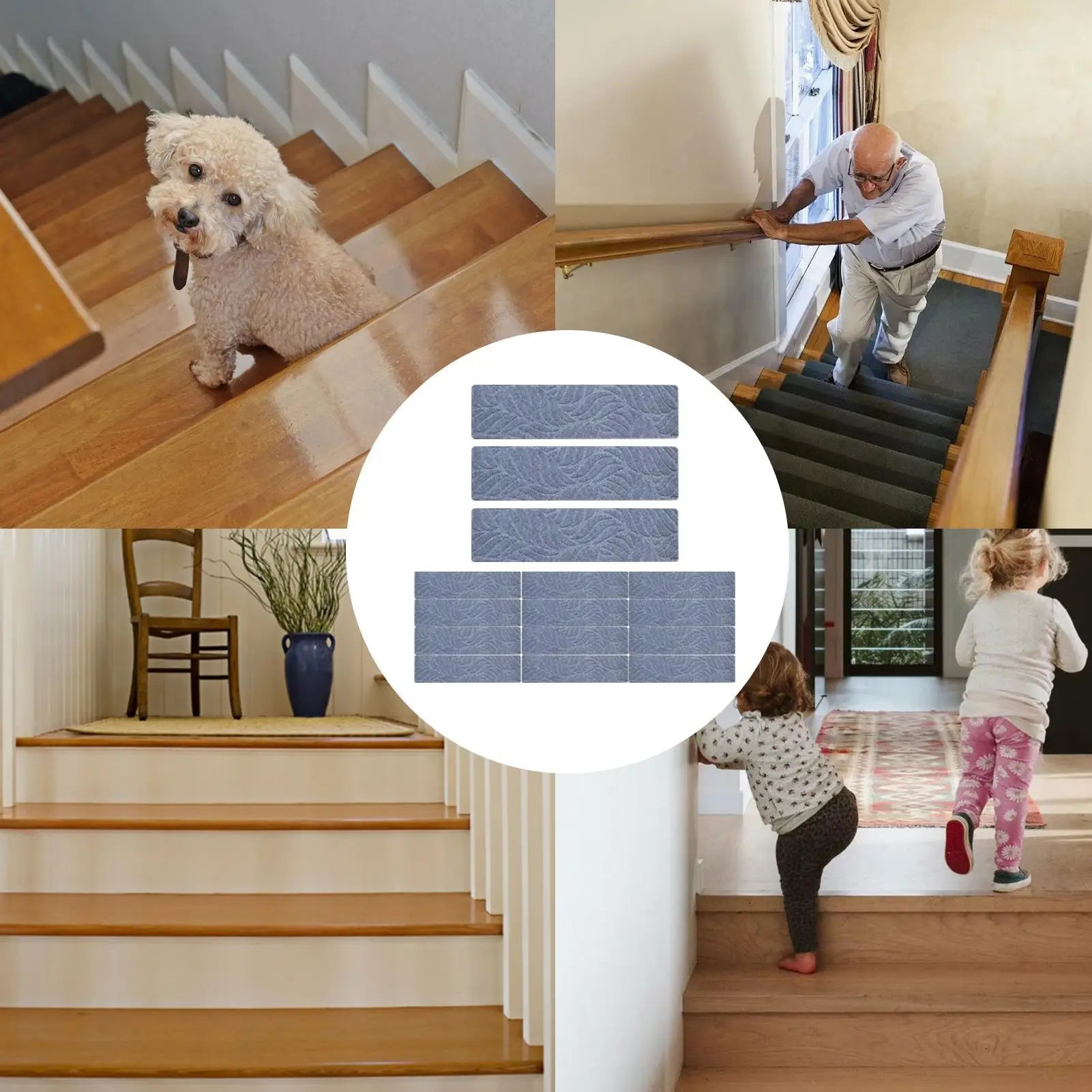 Staircase Step Treads Peel Stick Wooden Steps 15 Non-skid Safety Rug Qme