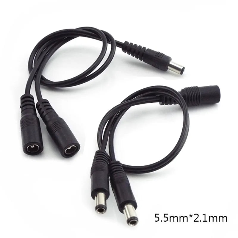 3PCS 12V DC5.5 Female to Male Power Cable, DC Power Connector Cord, 5.5mm x 2.1mm Jack Plug Adapter for LED Strip CCTV Camera Qme 1 TO 2