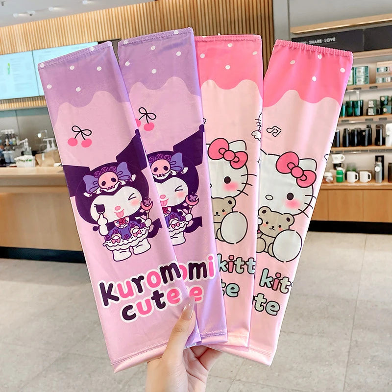 Hello Kitty Kuromi Sun Protection Arm Sleeves—Breathable Cooling Arm Sleeves for Students—UV-Protective Cooling Silk Arm Sleeves Qme