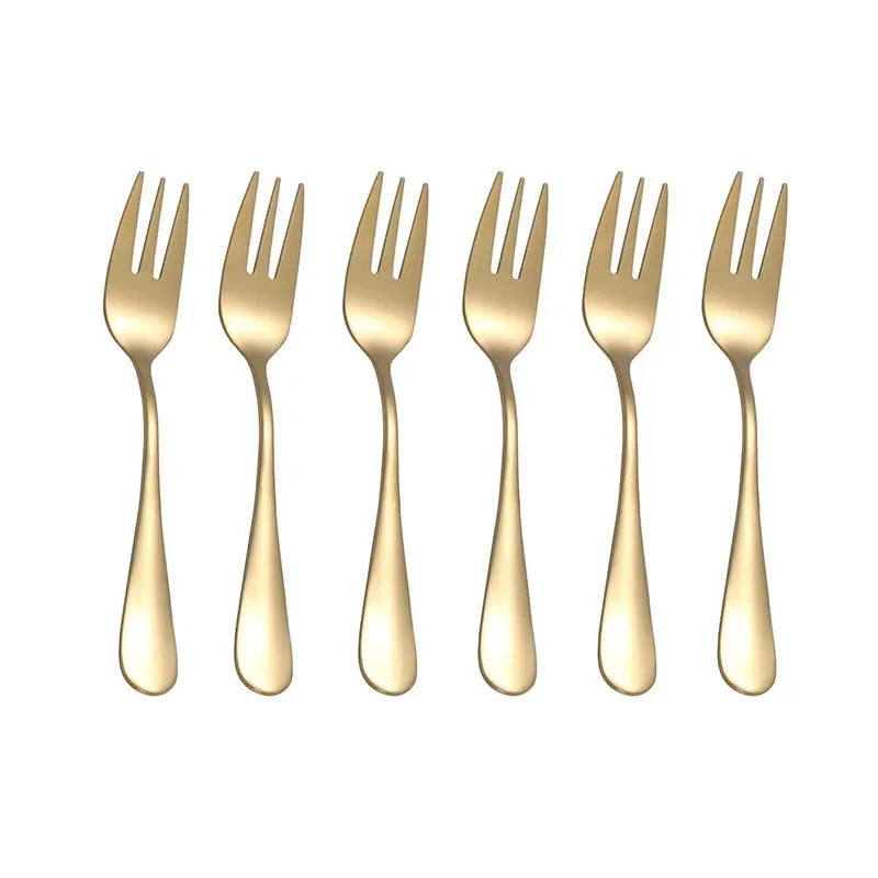 6pcs/set Fruit Forks Dessert Forks Are Small and Delicate for Entertaining Guests Stainless Steel Cutlery Mini Fork Set Qme Golden