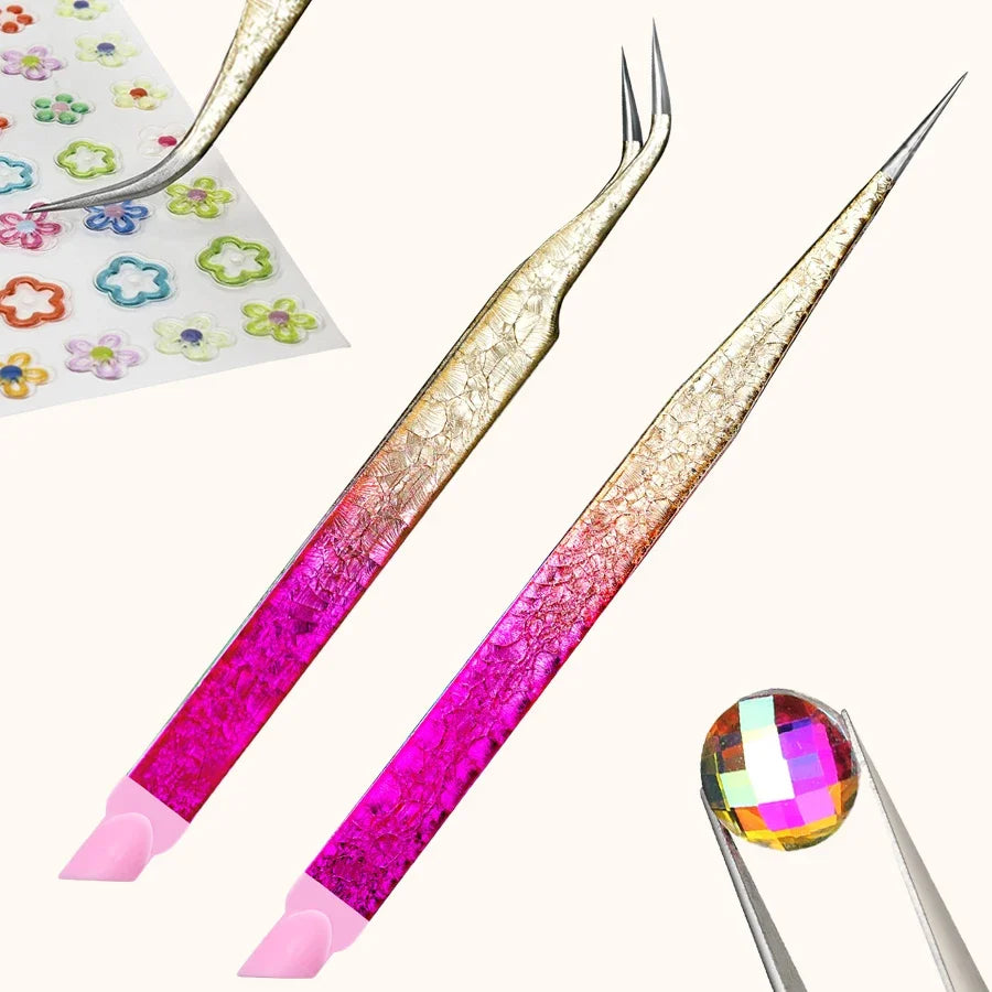 Double Ended Silicone Nail Art Tweezers Pressing Head Stickers Qme