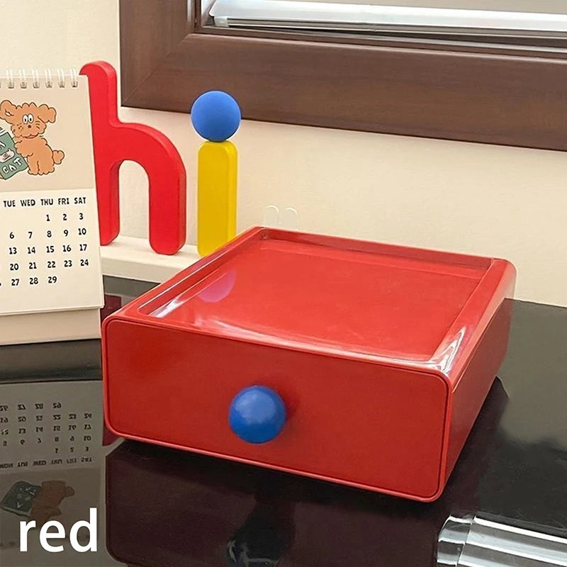 Desktop Drawer Storage Box Multi-layer Stackable Boxes Large Capacity Qme Red