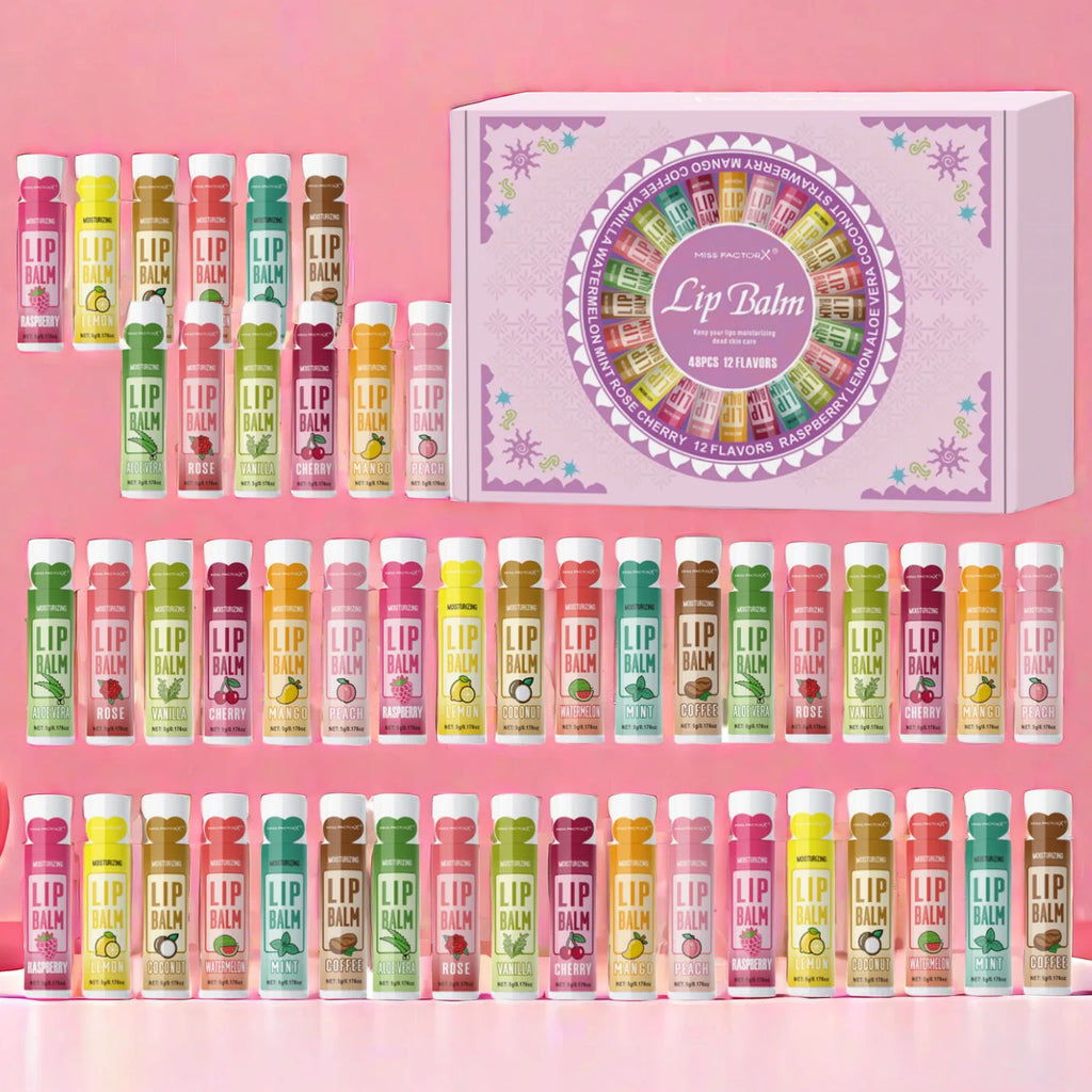 48PCS/ Box Moisturizing Lip Balm Set 5g12 Flower Fragrance Natural Fragrance Moisturizing and Brightening Lip Color Holiday Gift Qme