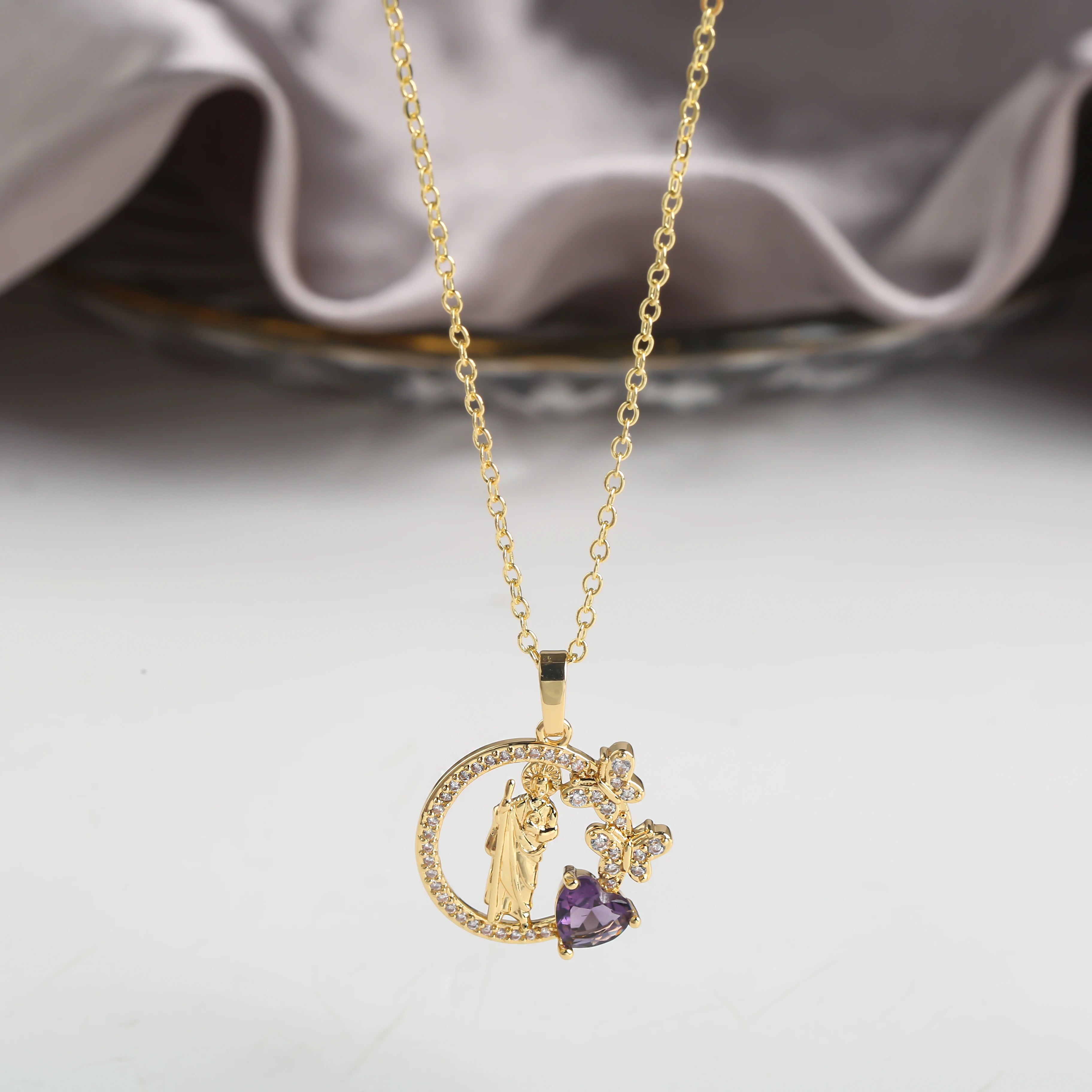 INS Hot Sale Shiny Zirconia St. Jude Pendant Necklace Fashion Woman Religious Jewelry Choker Exquisite for Party Jewelry Gift Qme 10