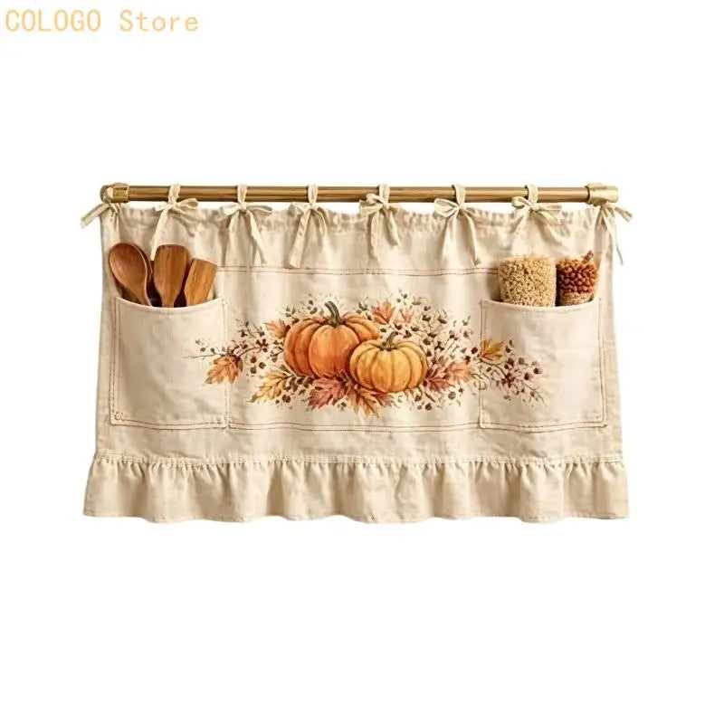 Ruffled Trim Oven Skirt Cover Pocket Ribbon Ties Heat Resistant Qme Pumpkin large size CN