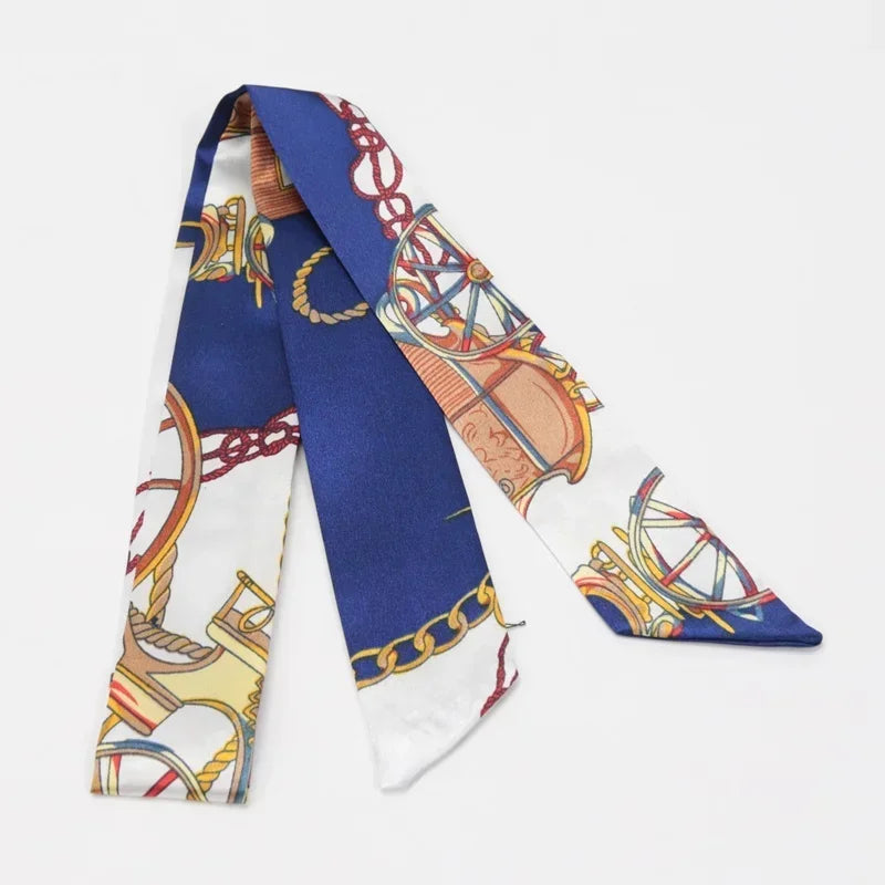 Skinny Scarf Hair Small Women Simple Handle Ribbon Fashion Printing Qme A-8