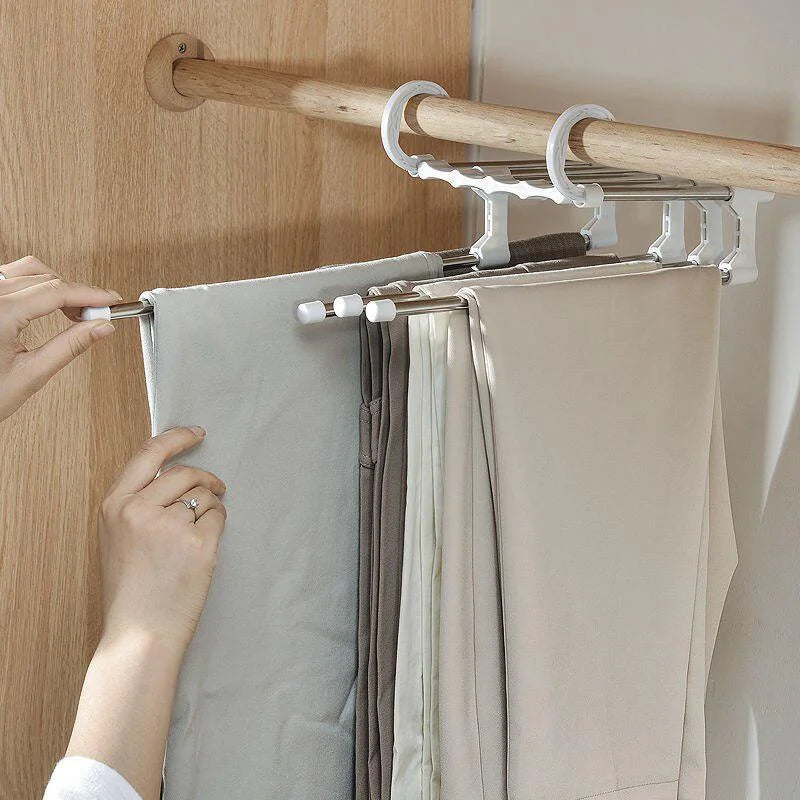 5 In 1 Magic Trouser Rack Hangers Stainless Steel Folding Pant Rack Tie Hanger Shelves Bedroom Closet Organizer Wardrobe Qme