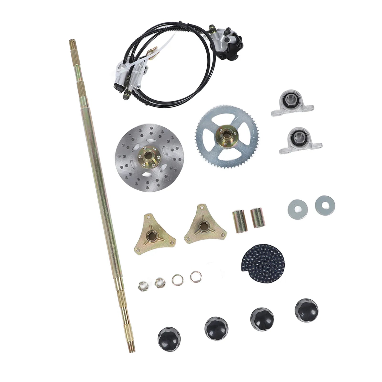 Brake Disc Caliper Assembly Construction Chain Sprockets Go Kart Rear Axle Assembly for 50cc 70cc 90cc ATV Quads Qme