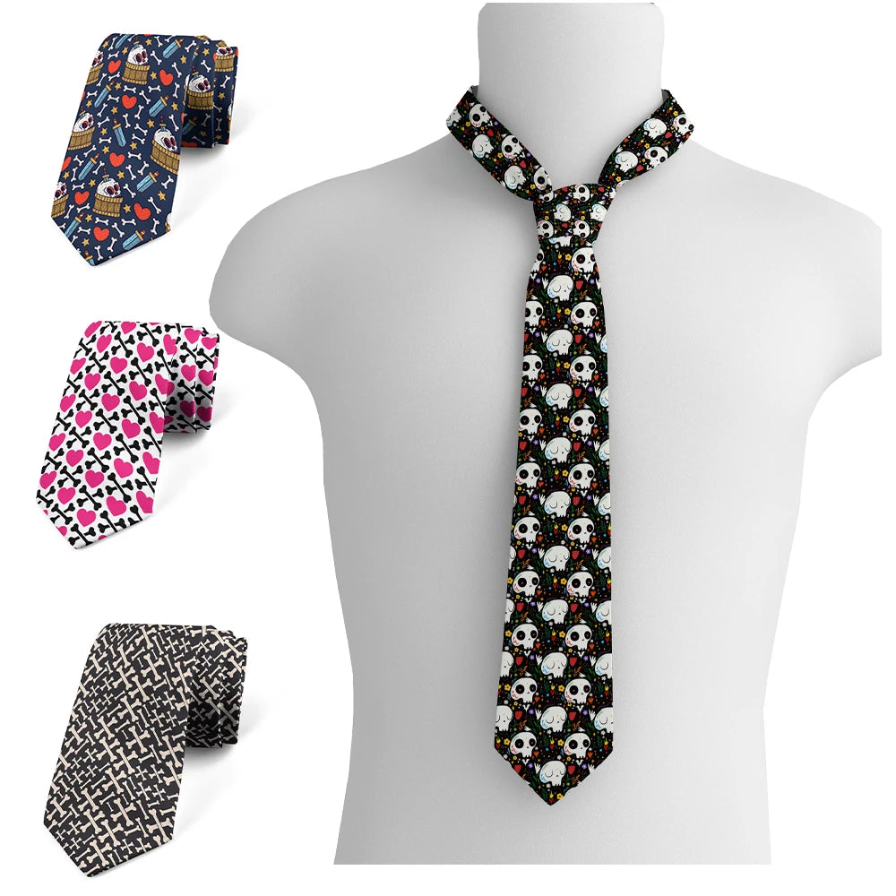 Skeleton Parts Creative Novelty Tie Fashion Funny Cartoon Skull Print Qme