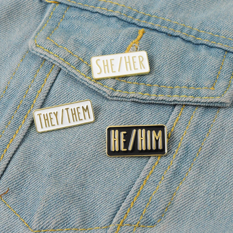 My Pronouns Enamel Pins Cats Butterfly He Him She Her They Them Brooches Lapel Metal Badges Fashion Jewelry Gifts Drop Shipping Qme