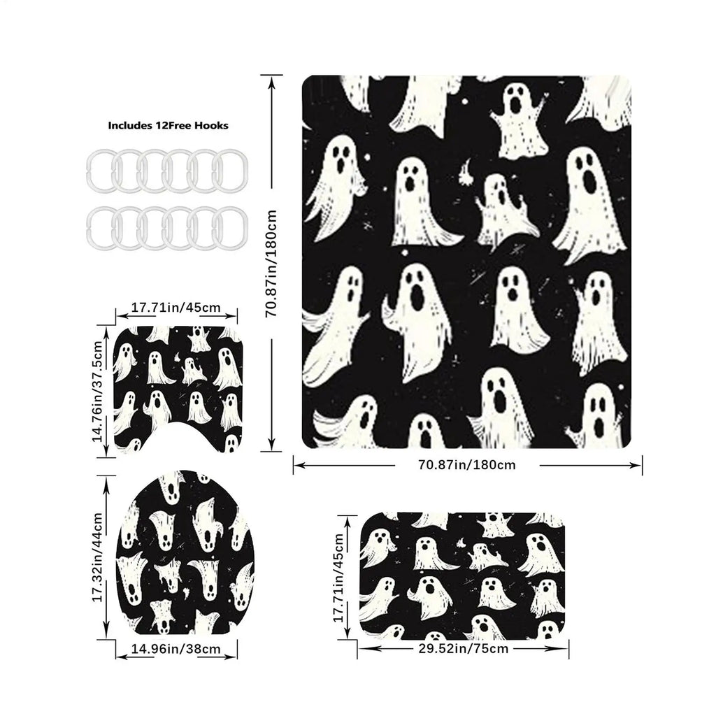 Halloween Shower Curtains Bathroom Spooky Ghost Machine Washable Qme