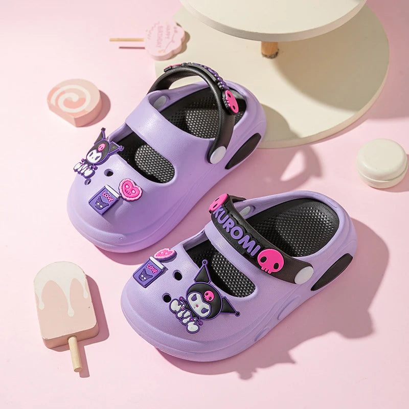Hello Kitty Kuromi Cartoon Hole-Patterned Shoes Cute, Non-Slip Slippers for Students Beach and Outdoor Sandals Qme