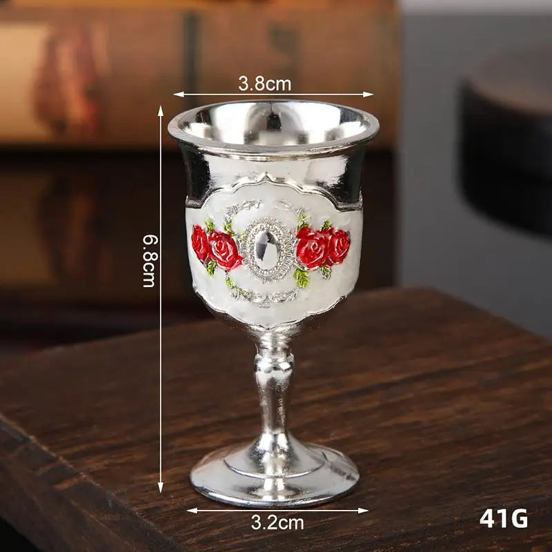 European White Wine Cup Vintage Glass Classic Metal Drinkware Goblet Qme silvery white rose