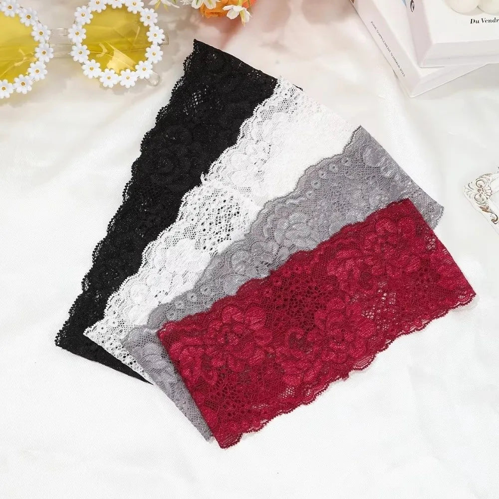 Korean Lace Floral Headbands Solid Spandex Hollow-out Lightweight Qme
