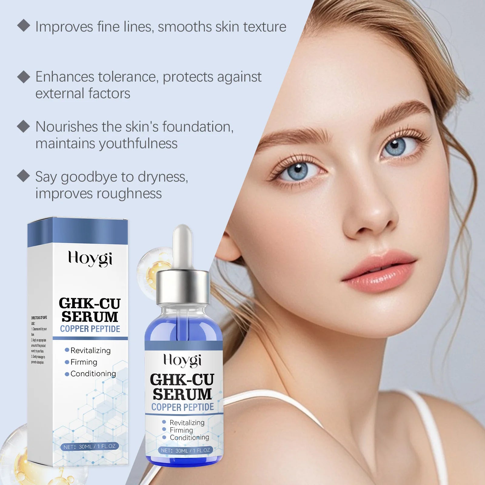 Copper Peptide Serum Anti Aging Face Serum Firming Lifting Fade Fine Lines Pore Shrinking Moisturizer Hyaluronic Acid Skin Care Qme