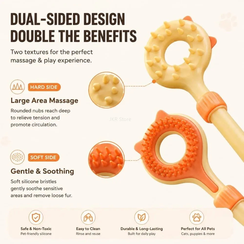 Double Sided Massager Retractable Cat Teaser Wand 2 In 1 Toy For Kitten Daily Grooming Skin Itch Relief Pet Supplies Qme