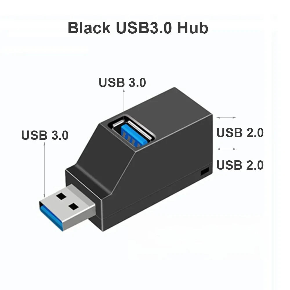 5pcs For PC Laptop, USB 3.0 HUB Adapter Extender for USB 3.0 Card Reader, Hi-Speed USB 2.0, Mini Splitter Box 1 to 3 Ports Qme Black USB 3.0