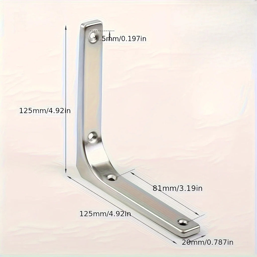 2Pcs Stainless Steel L Shape Shelf Brackets Heavy Duty Floating Wall Mount Support Braces For Wooden Shelves Table Cabinet Qme