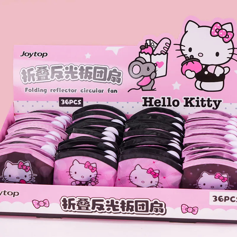 Hello Kitty Folding Reflector Fan Cute Cartoon-Style Portable Selfie Reflector for Students Qme 2Random Single-Chip