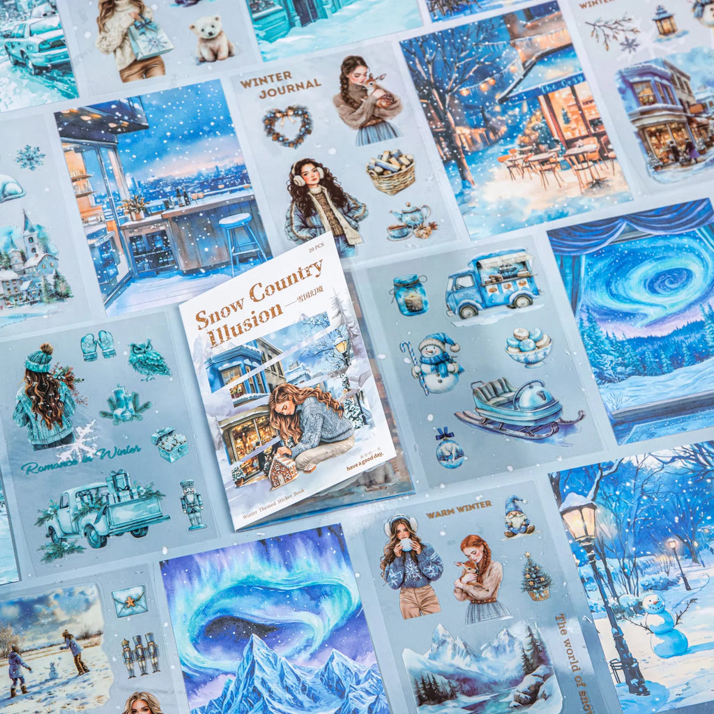 20 Sheets Winter Snowy Fairyland Theme Sticker Book for DIY Scrapbooking Collage Guitar Phone Case Notebook Decoration Qme