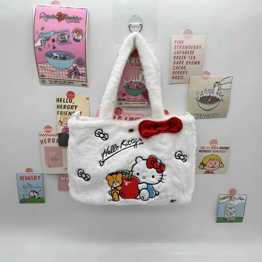 Cute Cartoon Plush Bag Handbag Single Shoulder Crossbody Soft Stuffed Qme hello kitty M