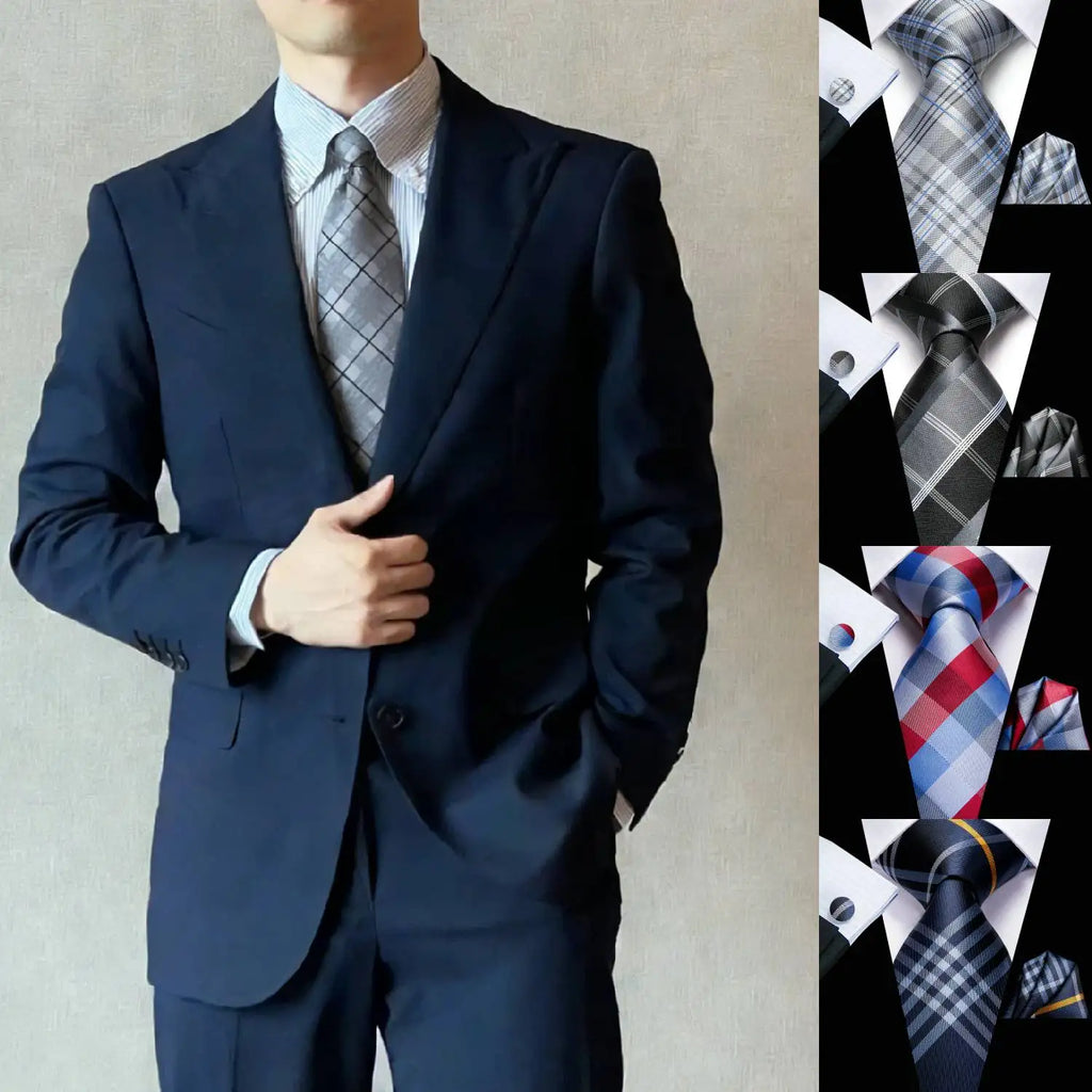 Professional Mens 3-Piece Suit Necktie Pocket Square Cufflinks Qme