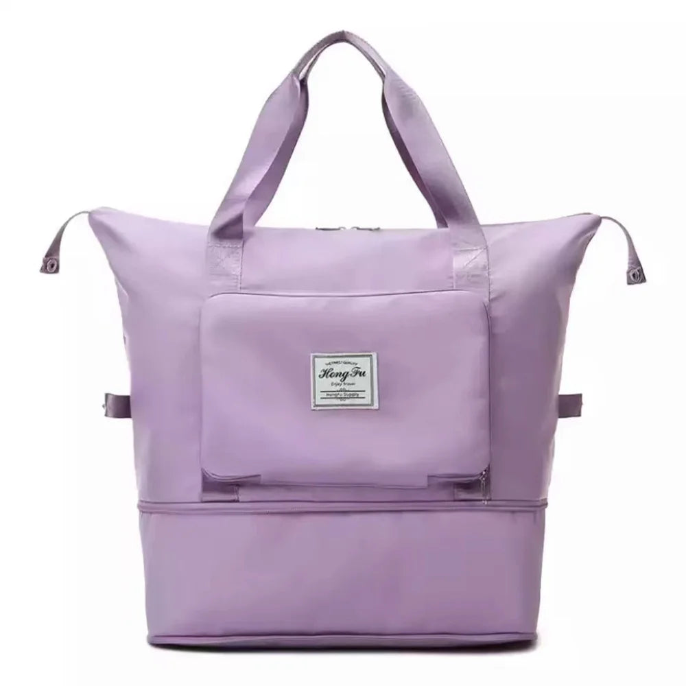 Large Capacity Folding Travel Bags Waterproof Luggage Tote Handbag Travel Duffle Bags Women Gym Yoga Storage Bags Qme Purple
