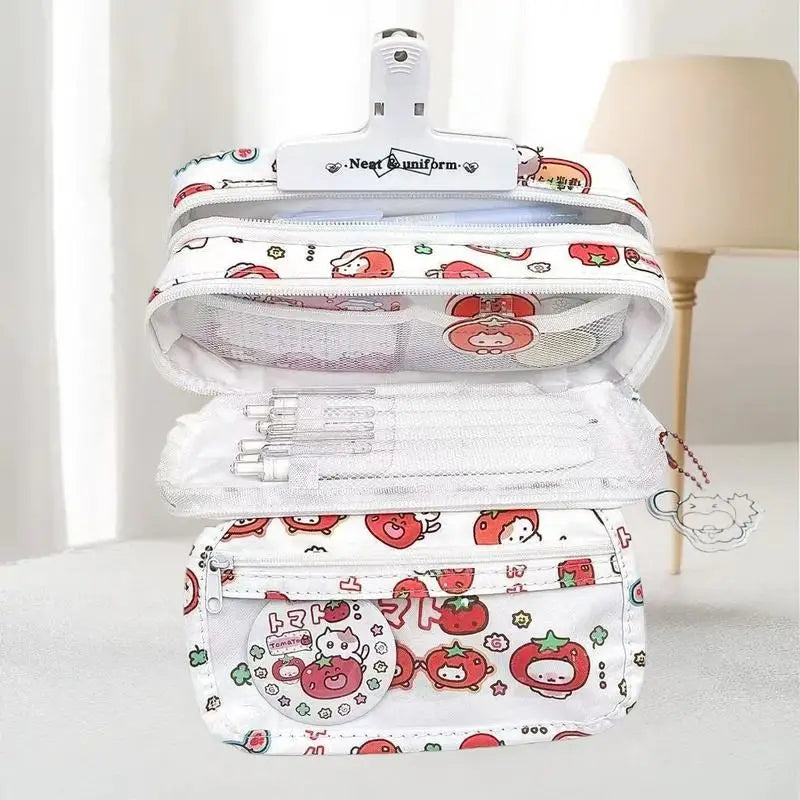 Cute Tomato Apple Cat Printed Pencil Bag Student Large Capacity Qme