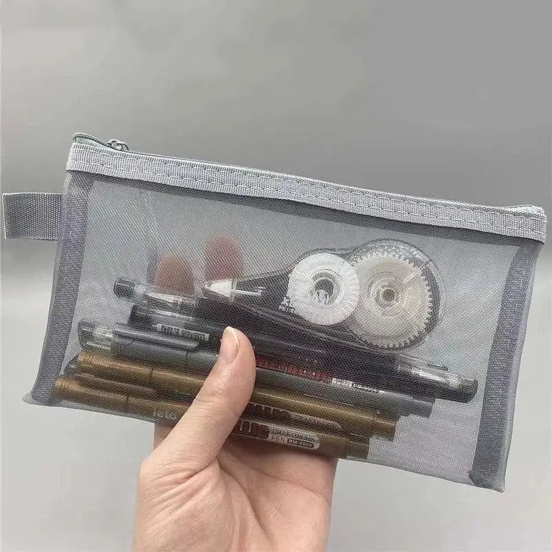 Mesh Pencil Case Large Capacity Multiuse Nylon Zip Storage Bag Qme