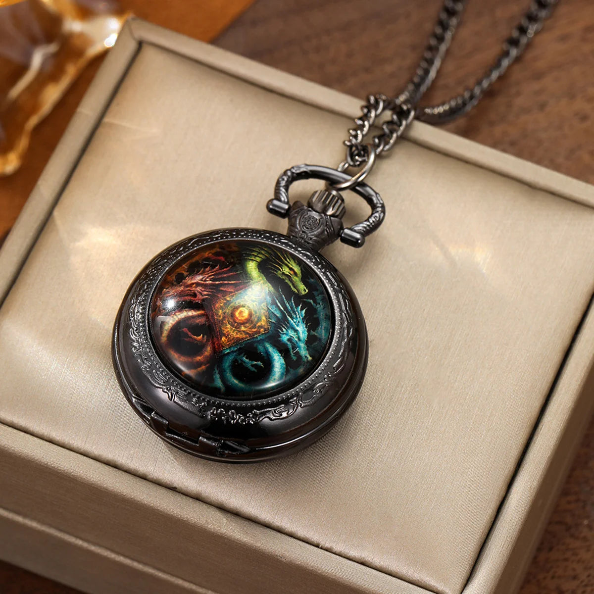 5pcs flip decoration necklace watch combination - fashionable neutral quartz watch with colorful animal pattern design Qme