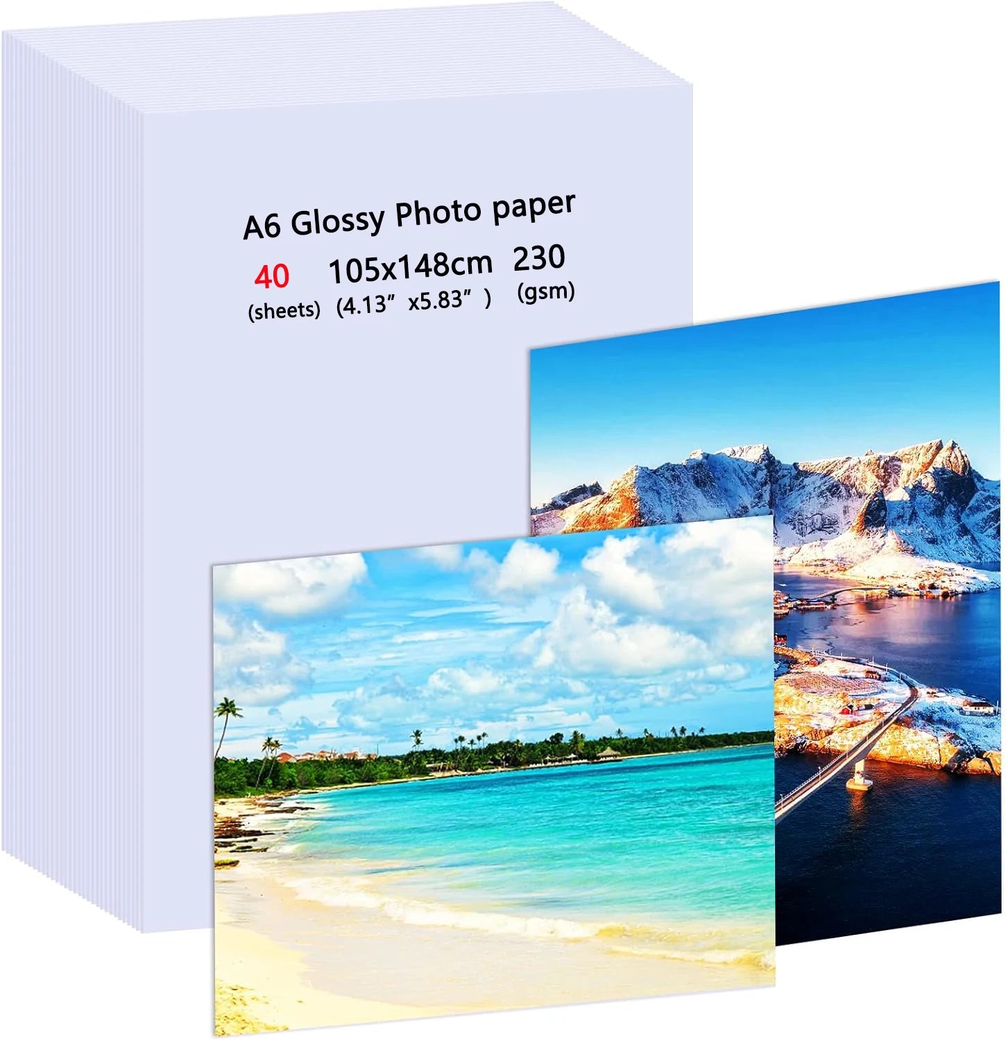 A6(4.13"×5.83")Photo Paper , Waterproof Glossy for Photo Paper,A6 Size 230gsm Waterproof Embossed Card Paper Inkjet Photo Paper Qme A6(40Sheets)