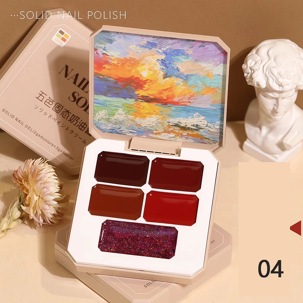 5 Colors Solid Gel Palette Japanese Nail Cream Mud Painting Art Qme 04