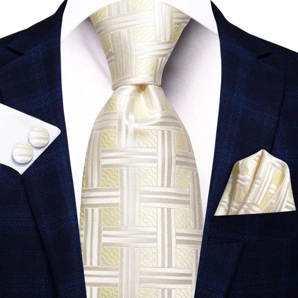Hi-tie Men Fashion Solid Green Blue Necktie Handkerchief Cufflinks Qme SN-3781