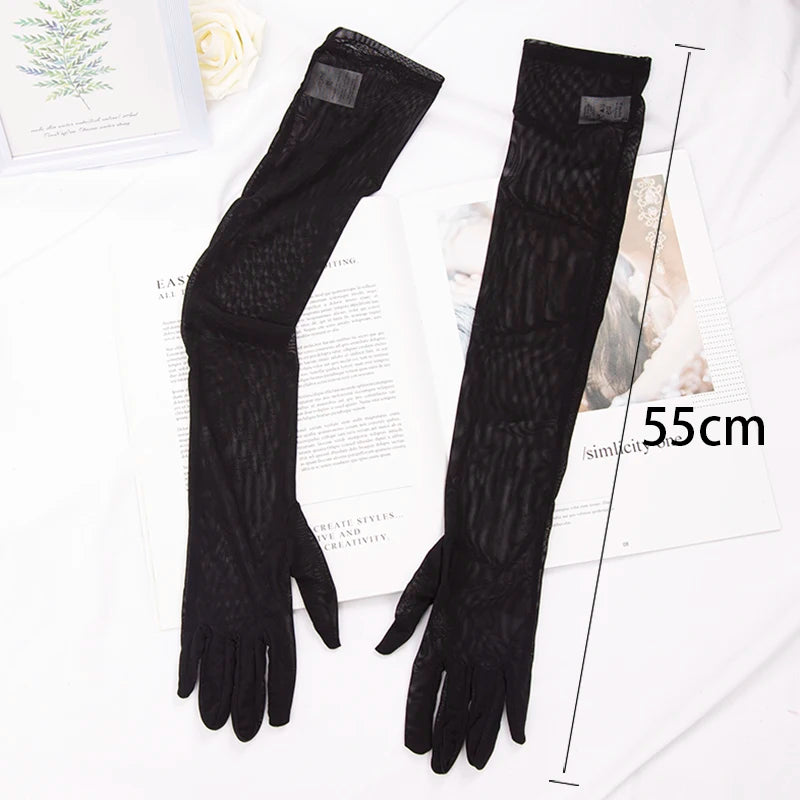 Fashion Sexy Lace Thin Transparent Long Gloves Seamless Elasticity Qme