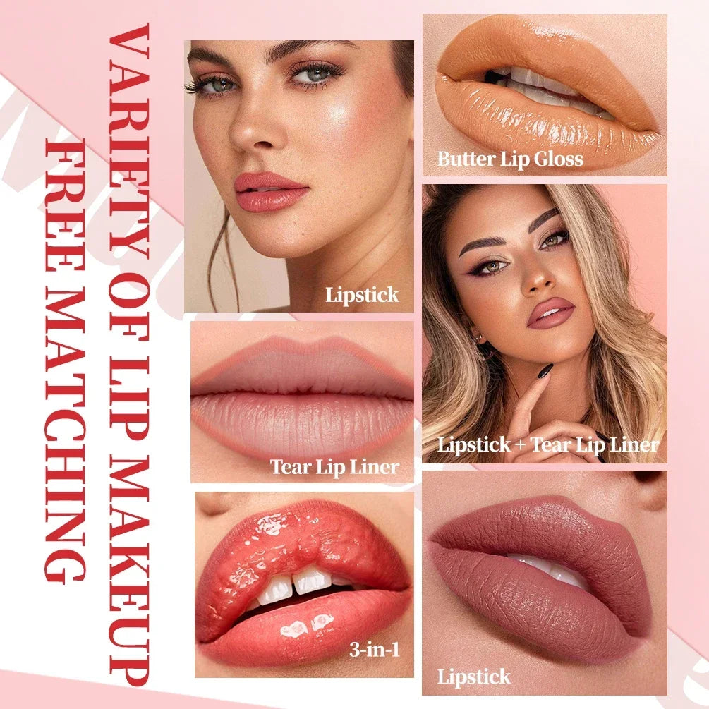 Qibest 9Pcs Lip Makeup Kits Matte Lipstick,Tear Off Lip Liner,water Lip Glaze,Nude Velvet Lip Stain Long Lasting Lip Cosmetics Qme