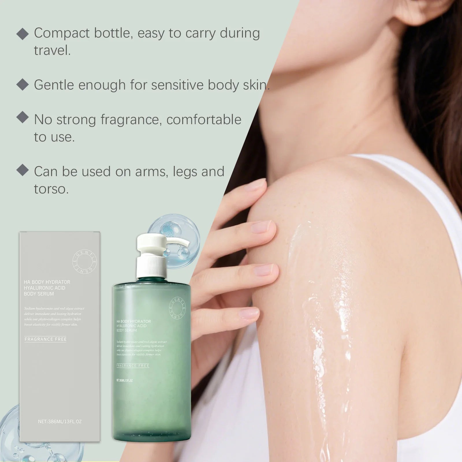 Hyaluronic Acid Body Serum Deep Hydrating Body Lotion for Smoother Plumper Looking Skin Lightweight Fast-Absorbing Body Care Qme