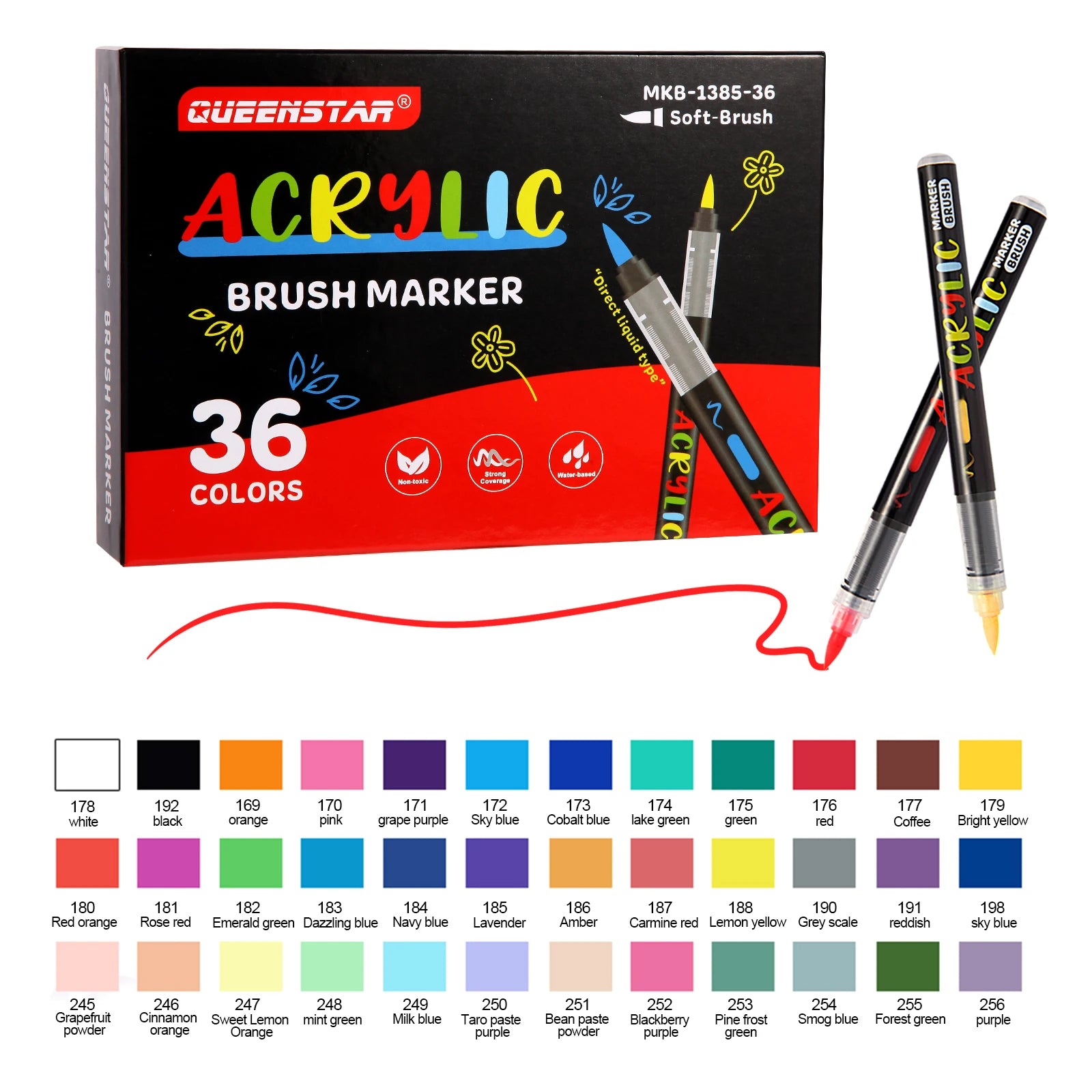 12/24/36/48 Colors Brush Tip Acrylic Paint Markers Non-toxic Quick Dry Art Pen for Fabric Wood Canvas Glass Rock DIY Craft Qme 36 colors