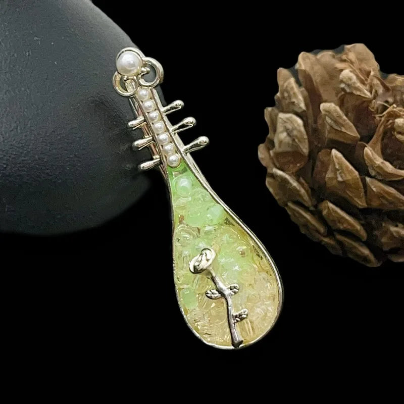 Vintage Chinese Rose Hair Clip Pipa Motif Side Barrette Retro Floral Qme light green